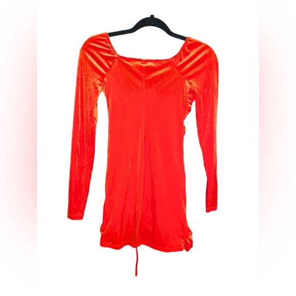 Red Velvet Ruched Bodycon Mini Dress Wild Fable Square Neckline Adjustable Ties - Picture 4 of 11
